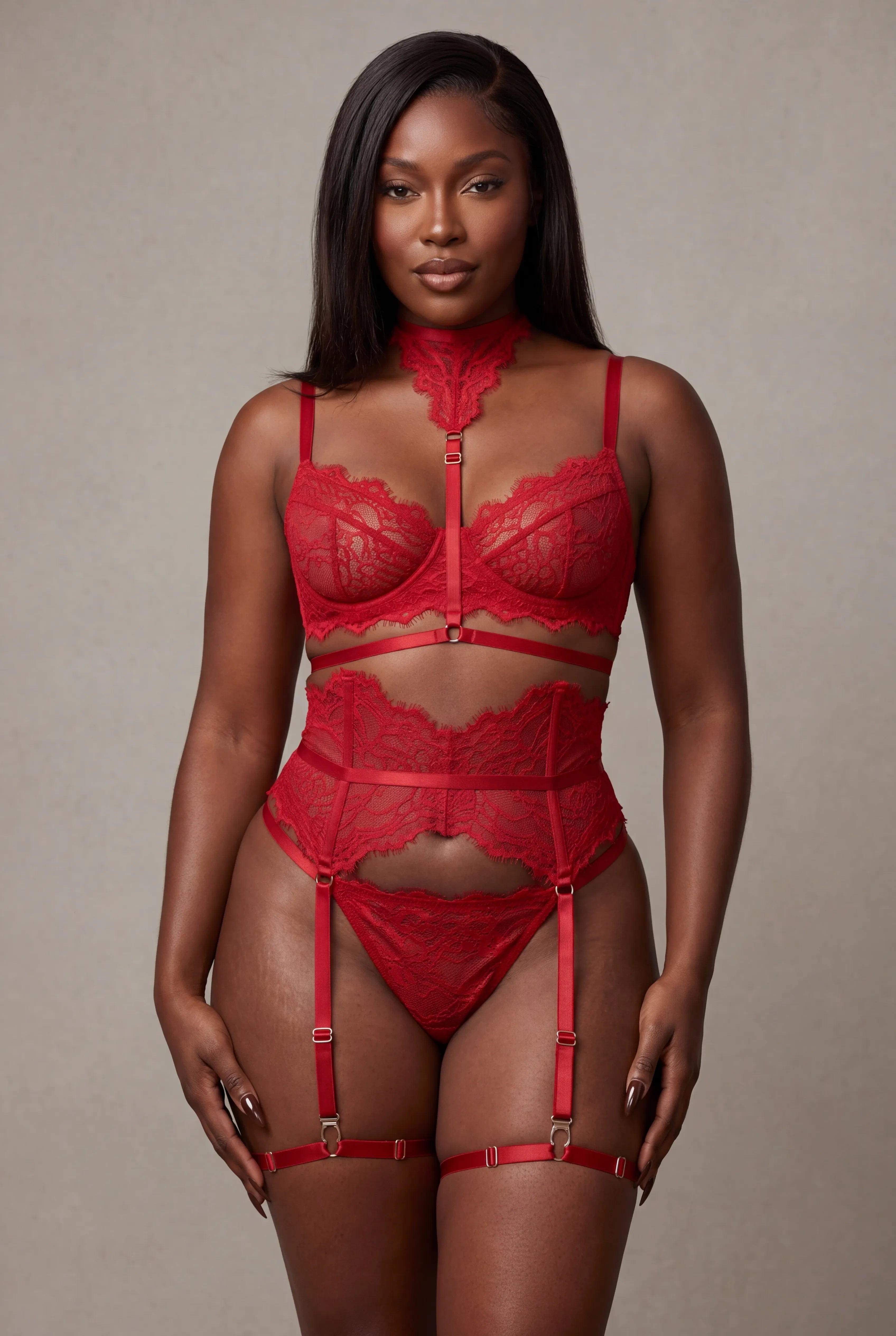 Ensemble Lingerie Pour Femme Cinq Pi Ces Moon Rouge