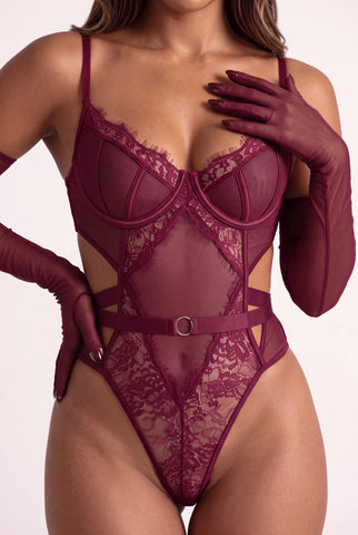 Bodysuit with gloves - VERSYA Bordeaux