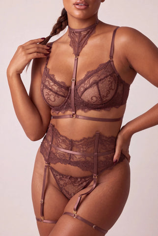Women's Five-Piece Lingerie Set - MOON Chestnut