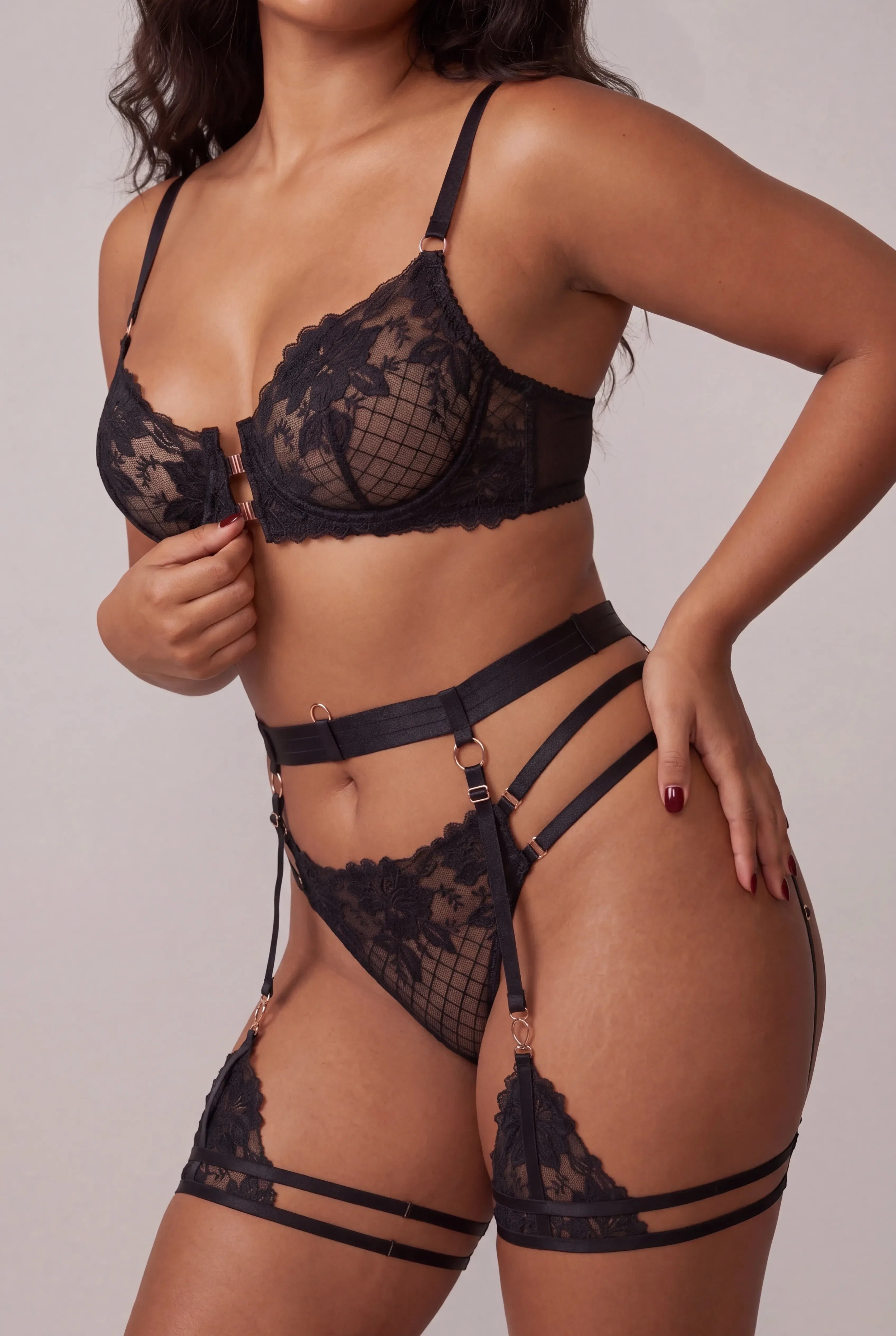 Suspender belt + thigh straps - JOLYE Black